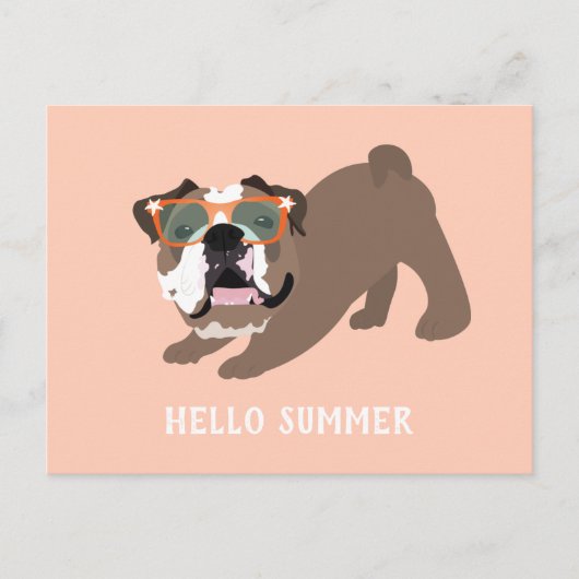 Hallo Sommer Englisch Bulldog Orange Postkarte (Vorderseite)
