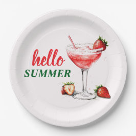 Hallo Sommer | Erdbeer-Cocktail-Papierplatte Pappteller