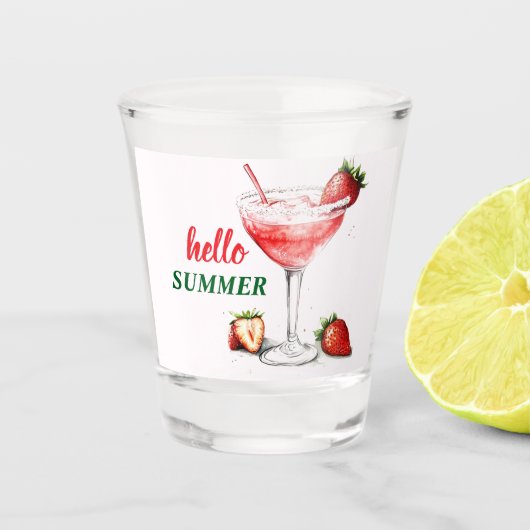 Hallo Sommer | Erdbeer-Cocktail-Schottglas Schnapsglas (Vorderseite)
