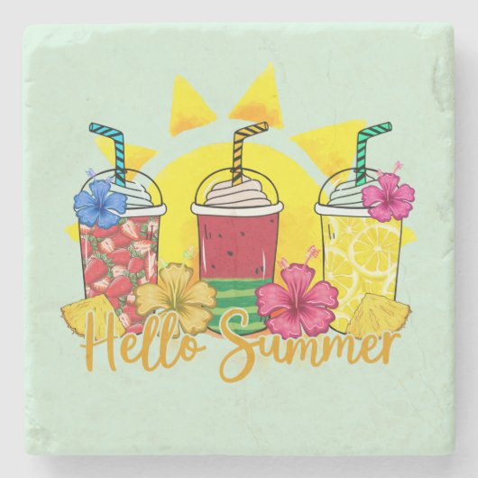Hallo Sommer | Erfrischende tropische Fruchtsmooth Steinuntersetzer (Vorderseite)