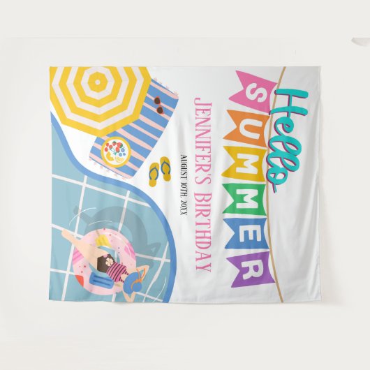 Hallo Sommer farbenfrohe Pool Party Hintergrund Wandteppich (Vorderseite (Horizontal))