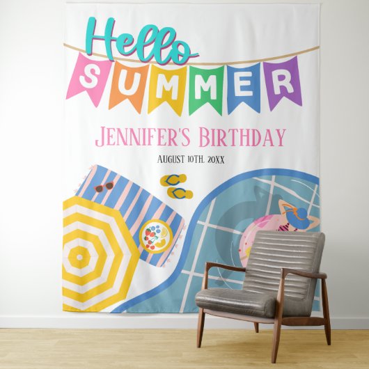 Hallo Sommer farbenfrohe Pool Party Hintergrund Wandteppich (Beispiel)