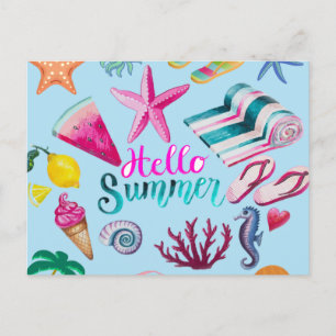 Hallo Sommer farbenfrohe Strand Meer Thema Postkarte