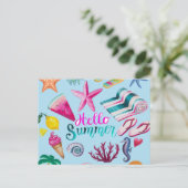 Hallo Sommer farbenfrohe Strand Meer Thema Postkarte (Stehend Vorderseite)