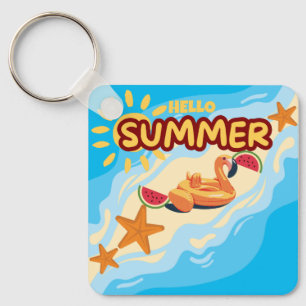 Hallo Sommer Flamingo Strand Schlüsselanhänger