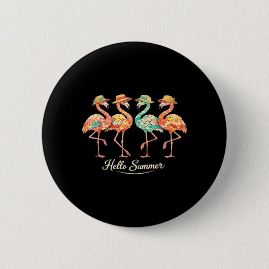 Hallo Sommer Flamingo Vintage Trocal Süße Vögel Button (Vorderseite)