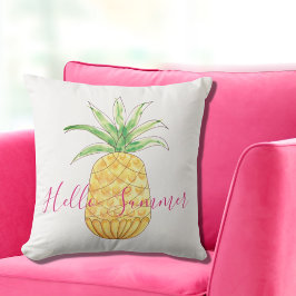 Hallo Sommer Gelbe Ananas Pink Wasserfarbe Kissen