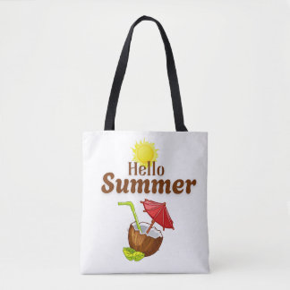 Hallo Sommer Gelbe Sonne Kokosnuss Roter Schirm Tasche