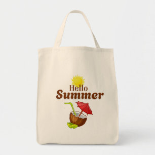 Hallo Sommer Gelbe Sonne Kokosnuss Rotes Regenschi Tragetasche
