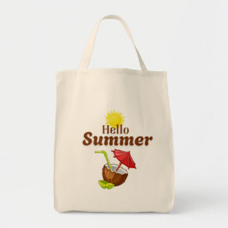 Hallo Sommer Gelbe Sonne Kokosnuss Rotes Regenschi Tragetasche