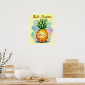 Hallo Sommer Glücklicher Ananas Poster (Küche)