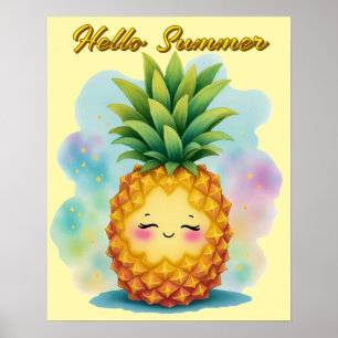 Hallo Sommer Glücklicher Ananas Poster