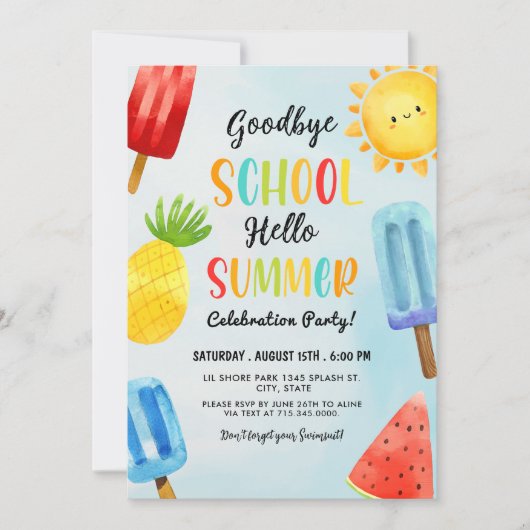 Hallo Sommer, Goodbye School, Ende der Schule Part Einladung (Vorderseite)