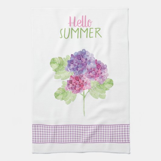 Hallo Sommer Hydrangea Gingham Kitchen Handtuch (Vertikal)