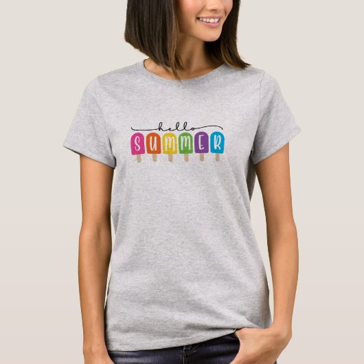 Hallo Sommer mit farbigen Text T-Shirt (Vorderseite)