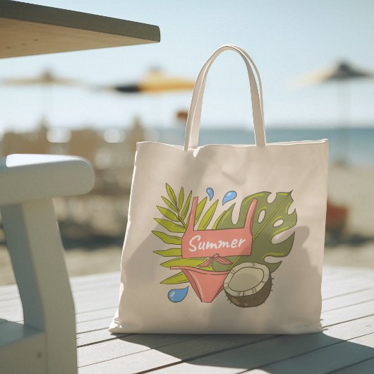 Hallo Sommer mit Typografie Tropical Tote Bag Tragetasche