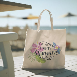 Hallo Sommer mit Typografie Tropical Tote Bag Tragetasche