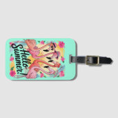 Hallo Sommer Niedlich Flamingo Beach Urlaub Tropic Gepäckanhänger (Vorderseite (Horizontal))
