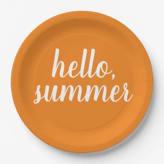 Hallo Sommer Orange Papier Teller (Vorderseite)