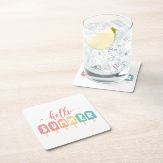 Hallo Sommer Pastel Popsicles Rechteckiger Pappuntersetzer (Vor Ort)