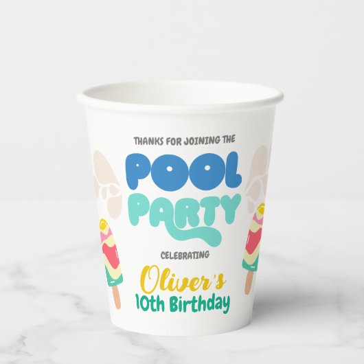 Hallo Sommer! Pool-Party Einladung Pappbecher (Vorderseite)