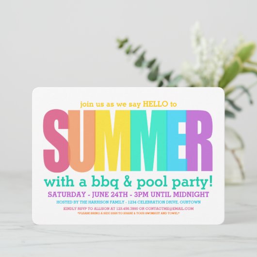 Hallo Sommer Poolparty Einladung (Stehend Vorderseite)