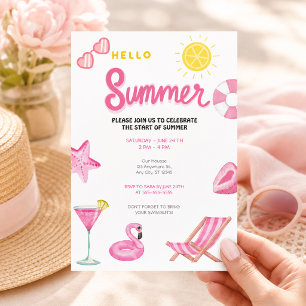 Hallo Sommer Poolparty Rosa Strand Spaß Einladung