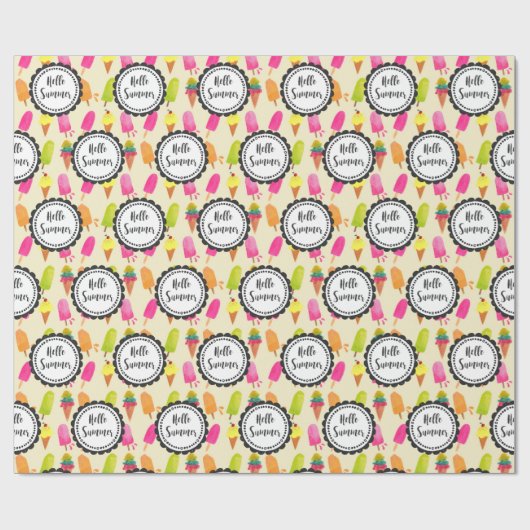 Hallo Sommer Popsicles und Ice Creme Geschenkpapier (Flach)