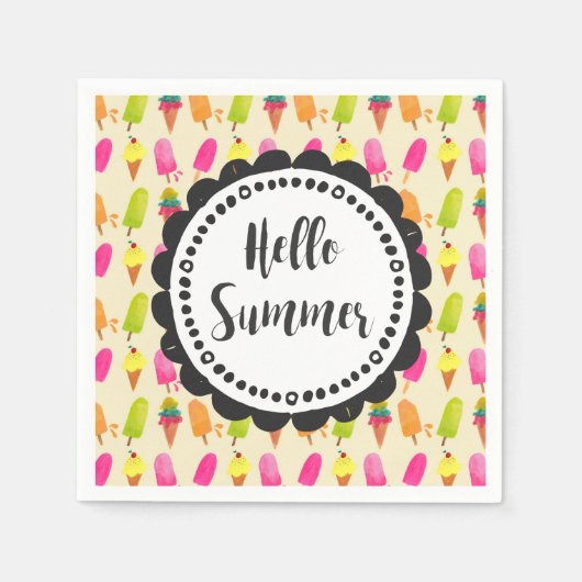 Hallo Sommer Popsicles und Ice Creme Serviette (Vorderseite)