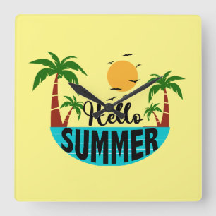 Hallo Sommer Quadratische Wanduhr