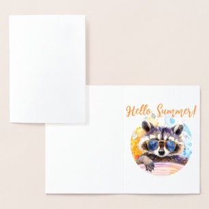 Hallo Sommer Raccoon in Sonnenbrille Wasserfarbe Folienkarte