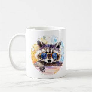 Hallo Sommer Raccoon in Sonnenbrille Wasserfarbe Kaffeetasse