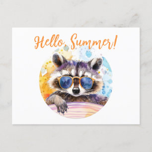 Hallo Sommer Raccoon in Sonnenbrille Wasserfarbe Postkarte