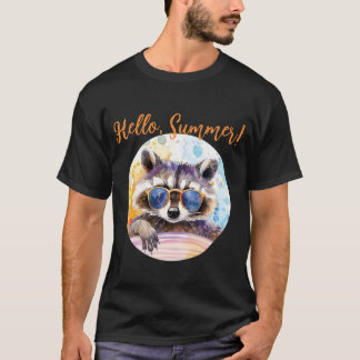 Hallo Sommer Raccoon in Sonnenbrille Wasserfarbe T-Shirt