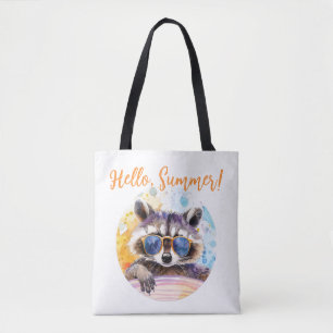 Hallo Sommer Raccoon in Sonnenbrille Wasserfarbe Tasche