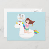 Hallo Sommer Rainbow Unicorn Pool Float Postkarte (Vorne/Hinten)
