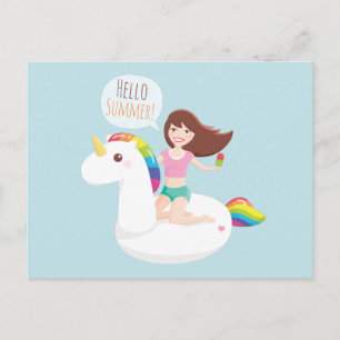 Hallo Sommer Regenbogen Einhorn Pool Schwimmkörper Postkarte