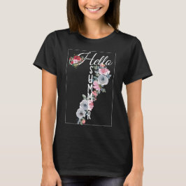 Hallo Sommer Rosa und Blau Blumen T-Shirt