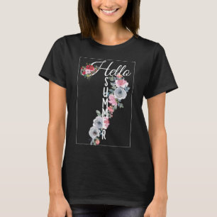 Hallo Sommer Rosa und Blau Blumen T-Shirt