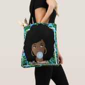 Hallo Sommer, Schwarze Frau, tropische Blätter, Bl Tasche (Von Nahem)