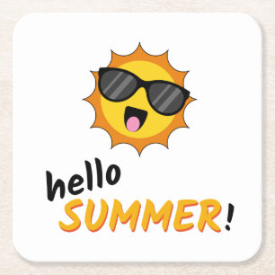 Hallo Sommer Sonne mit Sonnenbrille Rechteckiger Pappuntersetzer