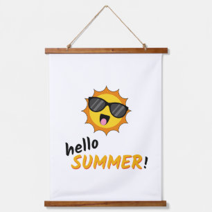 Hallo Sommer Sonne mit Sonnenbrille Wandteppich Mit Holzrahmen