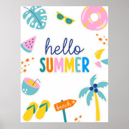 Hallo Sommer Strand Spaß Retro Design Poster