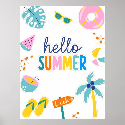 Hallo Sommer Strand Spaß Retro Design Poster (Vorne)