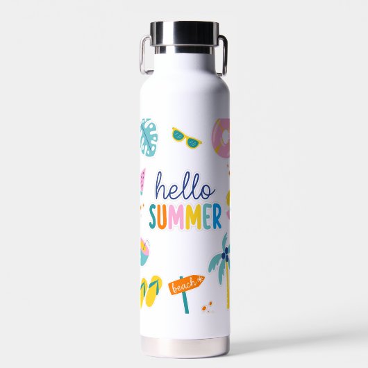 Hallo Sommer Strand Spaß Retro Design Trinkflasche (Vorne)