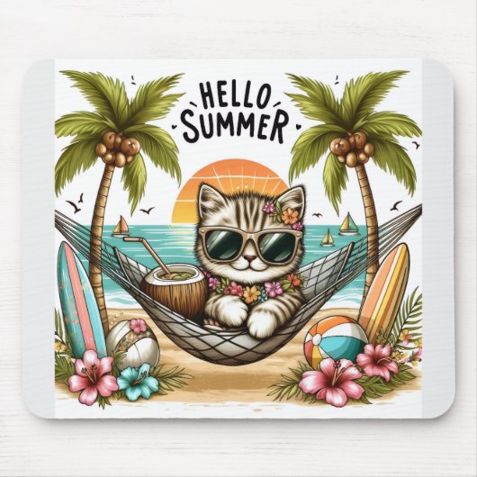 Hallo Sommer Strandkatze Mousepad (Vorne)
