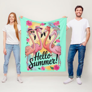 Hallo Sommer Süßer Flamingo Strand Urlaub Tropisch Fleecedecke