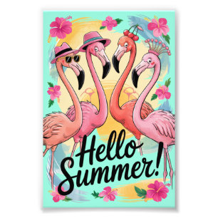 Hallo Sommer Süßer Flamingo Strand Urlaub Tropisch Fotodruck