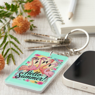 Hallo Sommer Süßer Flamingo Strand Urlaub Tropisch Schlüsselanhänger