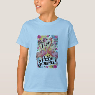 Hallo Sommer Süßer Flamingo Strand Urlaub Tropisch T-Shirt